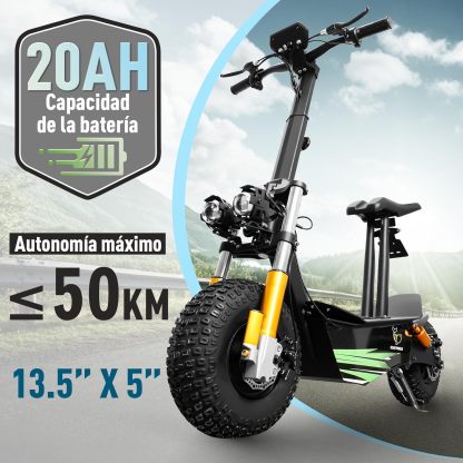 Discovery Moto Scooter Eléctrica para Adultos con Asiento, Patin Electrico Todoterreno con Motor de 3500W, Velocidad máxima 65KM/H, Batería de 20AH