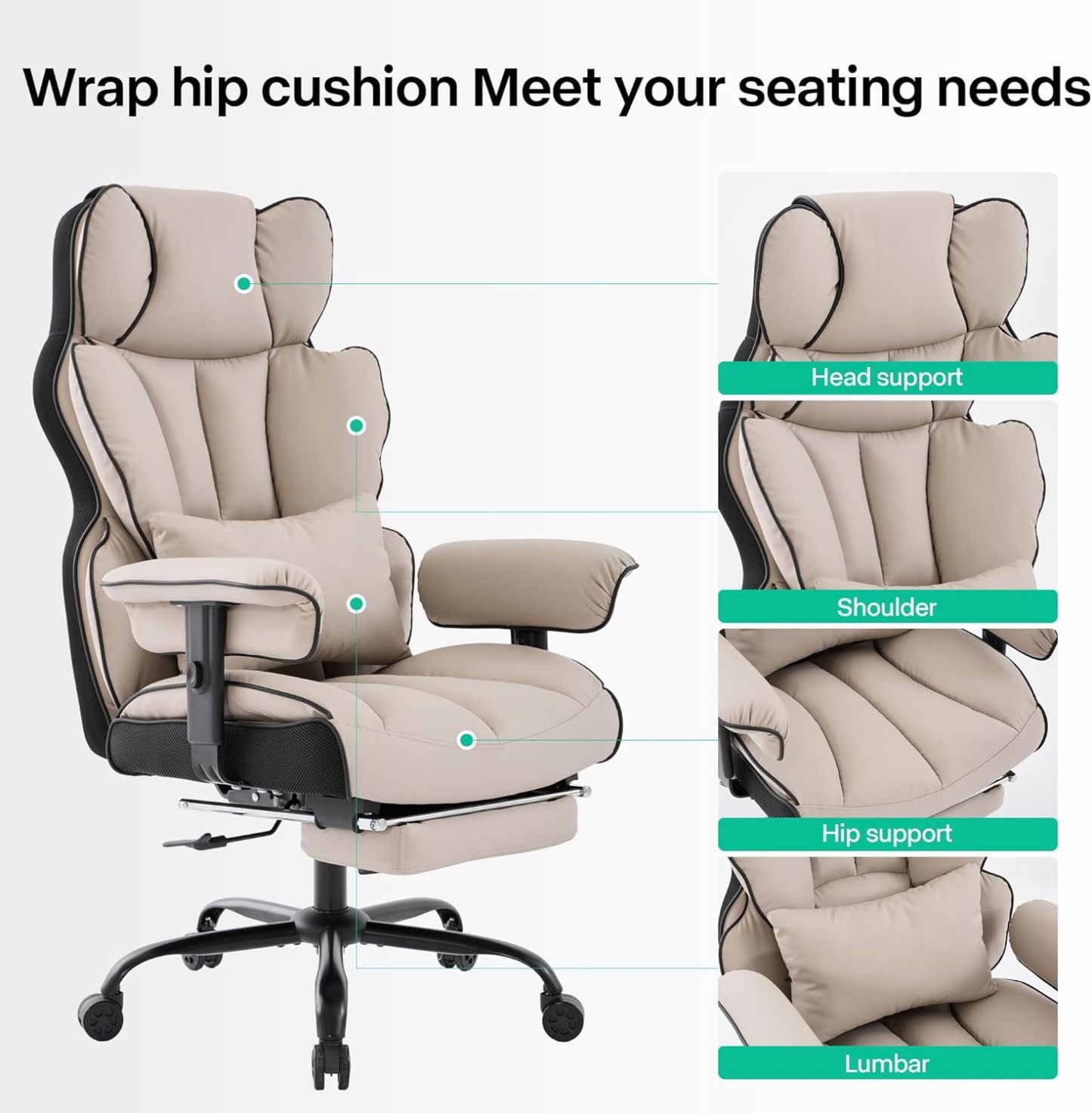 Gzagdecr - Silla de oficina grande y alta de 400 libras, silla de juego de piel sintético con respaldo alto, silla reclinable, silla de oficina ergonómica ejecutiva, soporte lumbar, silla de