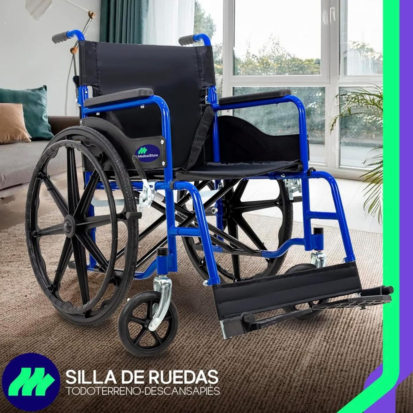 MEDICAL STORE Silla De Ruedas Ligera Adulto Mayor Todo Terreno Traslado Plegable Compacta Con Freno De Mano Rehabilitación Con Descansa Pies Abatible