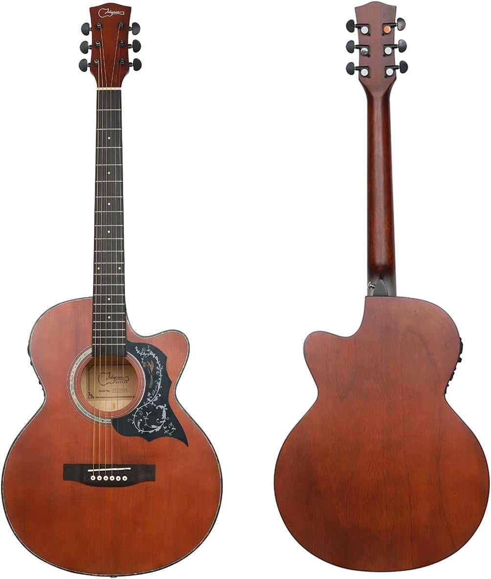 Kit de guitarra eléctrica acústica de 39 pulgadas con ecualizador de 4 bandas con estuche, juego de cuerdas, capo, paño de limpieza, afinador, púas, correa para el hombro y cable (Black)