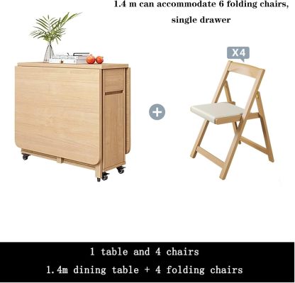 Juego de mesa plegable de comedor plegable, mesa de comedor extensible de madera con 4 sillas