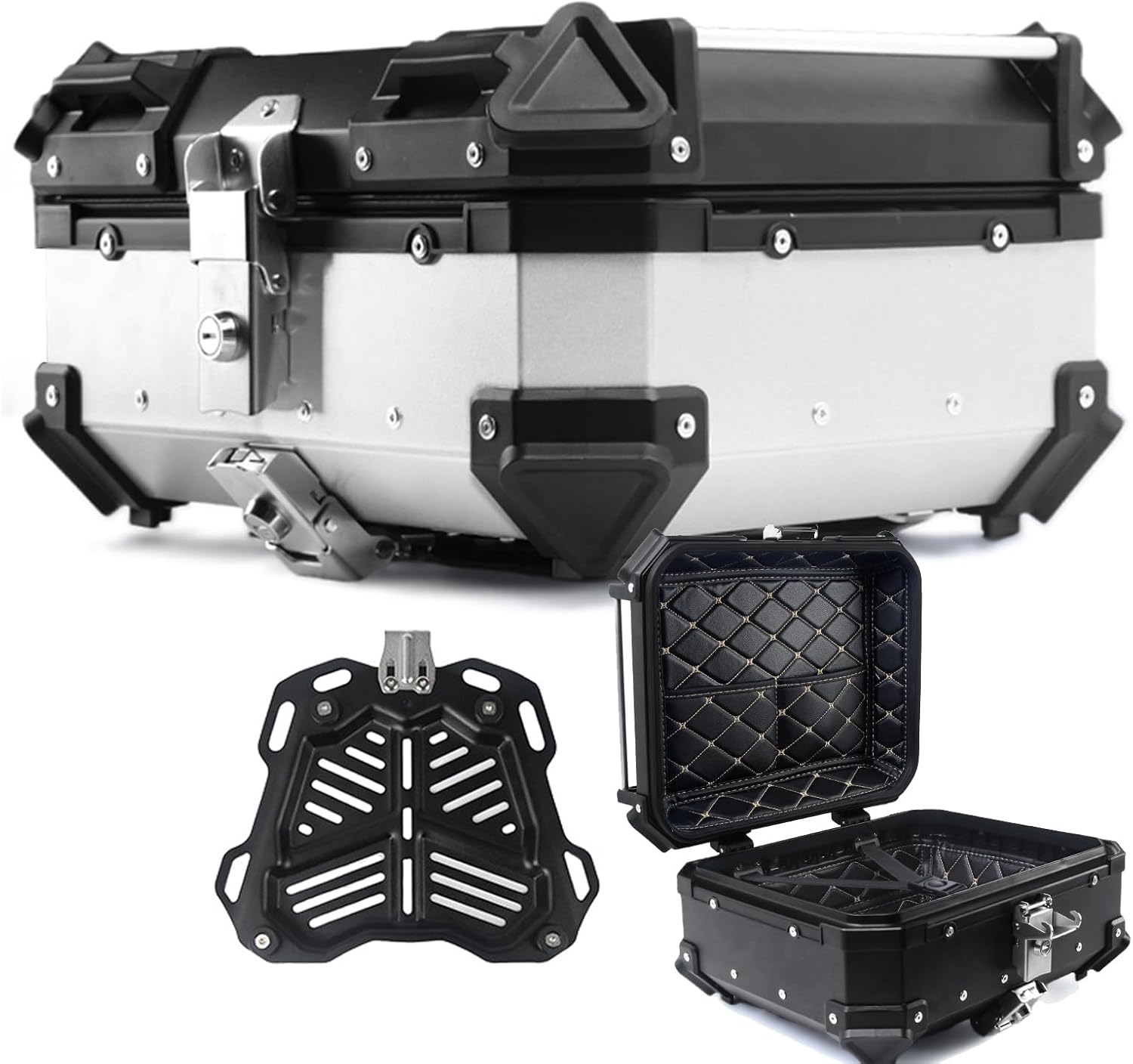 LWCHUANG - Caja superior para motocicleta, caja trasera de aleación de aluminio de 28 L, caja superior impermeable para motocicleta con bloqueo de seguridad y herramientas de instalación, adecuada