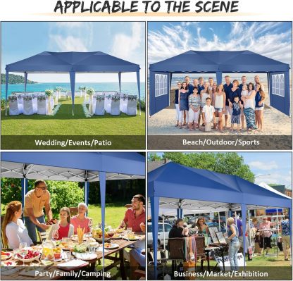 COBIZI - Toldo desplegable de 10 x 20 Pulgadas con 6 Paredes Laterales, toldo Impermeable para Eventos al Aire última intervensión, UPF 50+ cenador portátil para Fiestas, Playa, Camping, Boda,