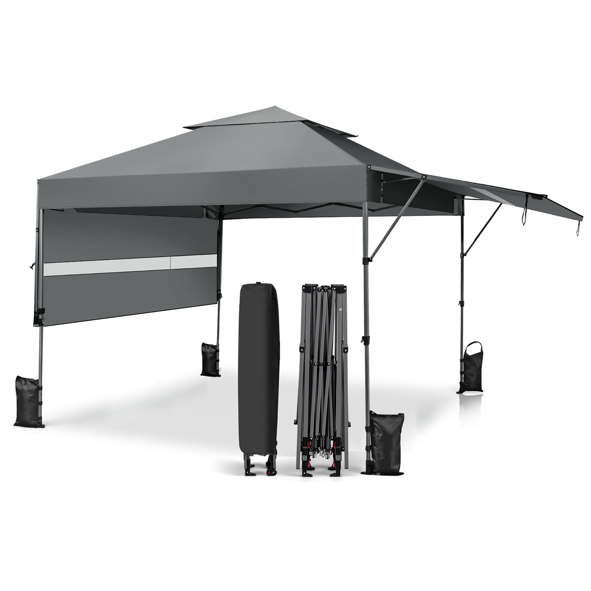 Costway 3x3m Pabellón Emergente Instantáneo Plegable para Exterior con Dos Mitades de Toldo Carpa Portátil Ajustable en Altura para Camping