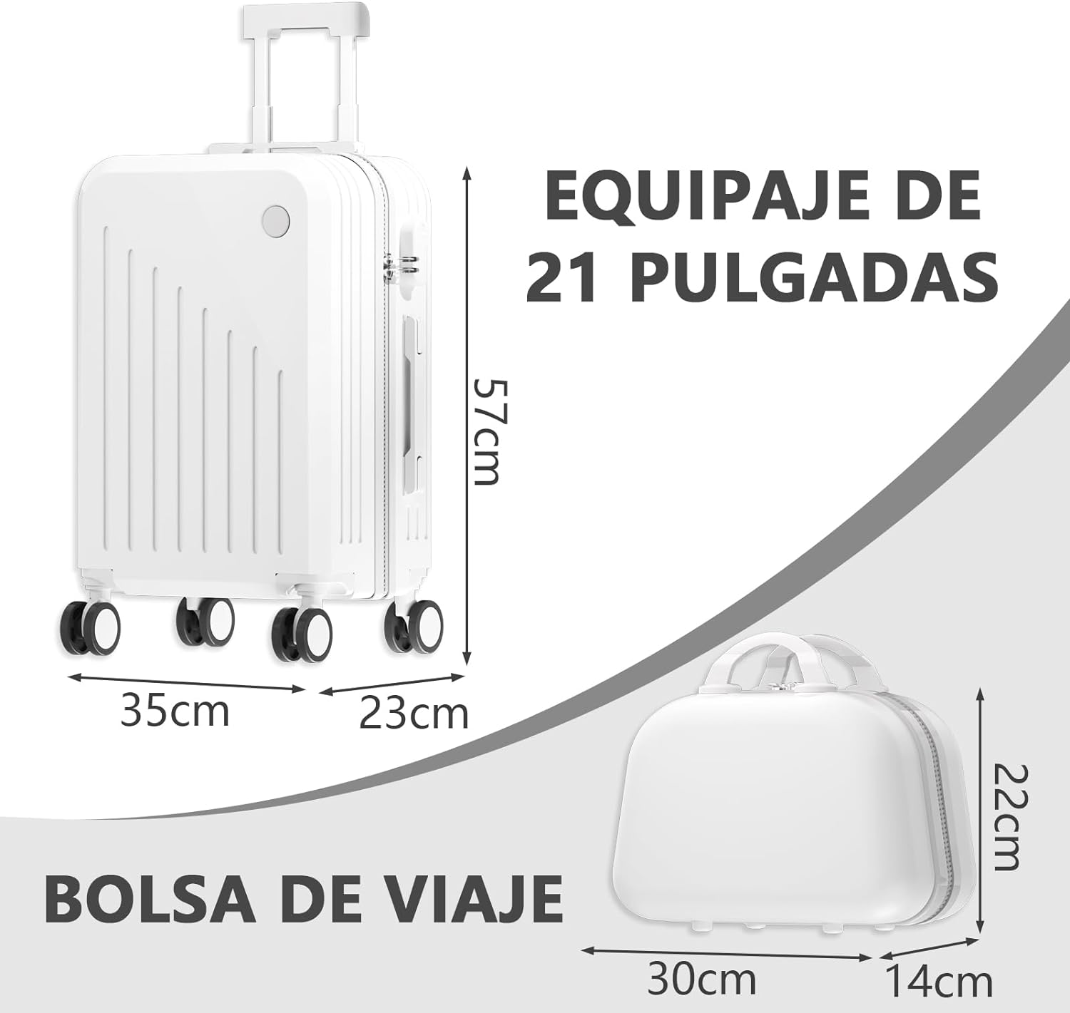HOGESA Juego de Maletas de Viaje, Maletas de Viaje Carry On 21”, Maleta de Mano Pequeña con Ruedas Silenciosas de 360 Grados, Equipaje de Mano para Avion con Candado de Seguridad - 2 Piezas (Blanco)