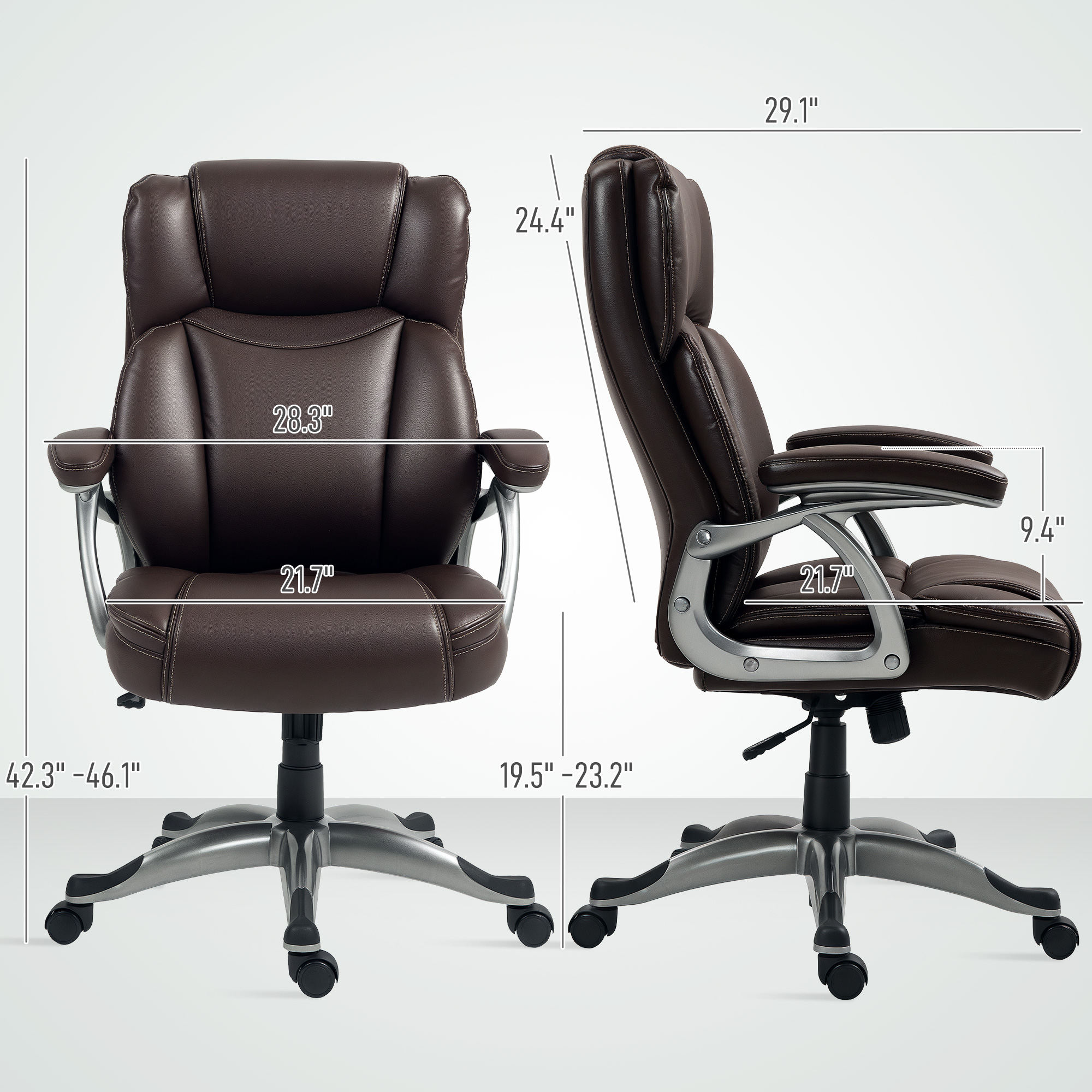 HOMCOM Silla de Oficina con Respaldo Alto, Silla de Ordenador Giratoria Inclinable