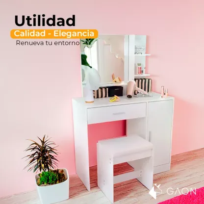 Tocador Vanity Blanco Multifuncional Con Espejo Y Cajón
