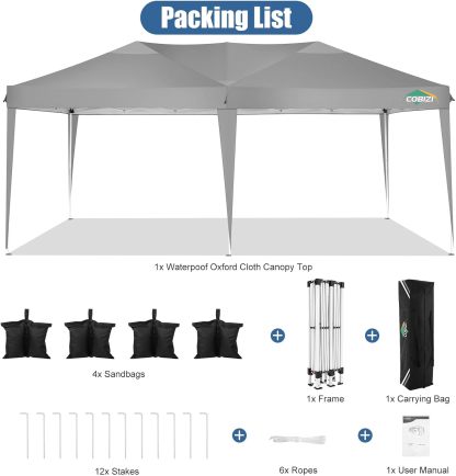 COBIZI - Toldo desplegable de 10 x 20 Pulgadas con 6 Paredes Laterales, toldo Impermeable para Eventos al Aire última intervensión, UPF 50+ cenador portátil para Fiestas, Playa, Camping, Boda,