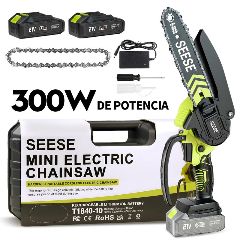 SEESE Mini motosierra inalámbrica 6”, motor sin escobillas, con 2 baterías de 2000 mAh – Ideal para poda, jardinería y corte de madera
