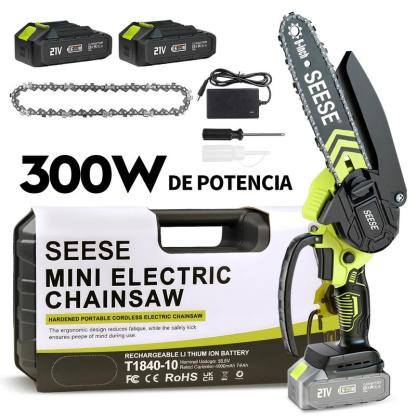 SEESE Mini motosierra inalámbrica 6”, motor sin escobillas, con 2 baterías de 2000 mAh – Ideal para poda, jardinería y corte de madera