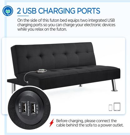 Yaheetech - Sofá Cama Convertible Moderno con 2 Puertos de Carga USB Integrados de Tela, Patas de Metal, 3 ángulos Ajustables para una Vida compacta, Departamento, recámara, habitación Extra Gris