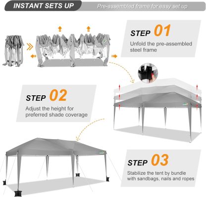 COBIZI - Toldo desplegable de 10 x 20 Pulgadas con 6 Paredes Laterales, toldo Impermeable para Eventos al Aire última intervensión, UPF 50+ cenador portátil para Fiestas, Playa, Camping, Boda,