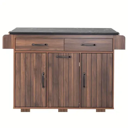 Isla de cocina rodante Merax con almacenamiento para botes de basura, hoja abatible, estante para especias, toallero y cajón - Estante y ruedas ajustables