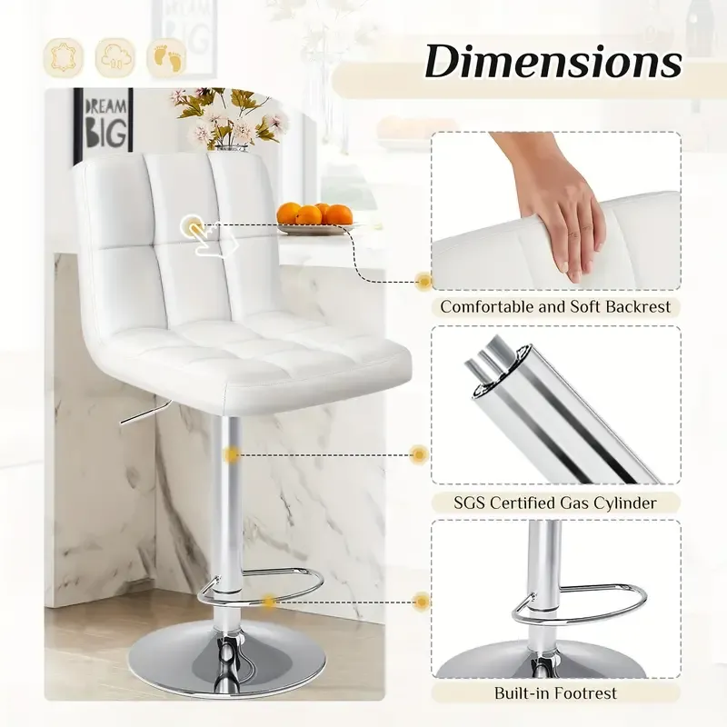 Set de 4 Taburetes de Bar Giratorios Premium - Cómodo Cuero PU, Altura de Mostrador, Diseño Moderno, Ajustables y Ergonómicos - Duraderos, Estables, Montaje Rápido