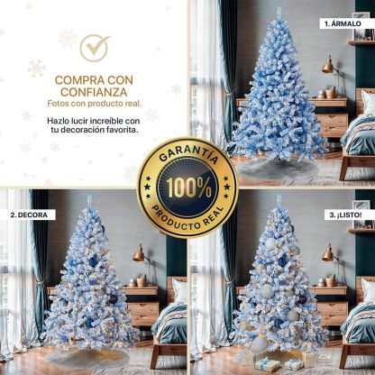 ESQUIMAL Árbol de Navidad Frondoso con Ramas Escarchadas, Pino Navideño (Rosa Nevado, 2.2 m)