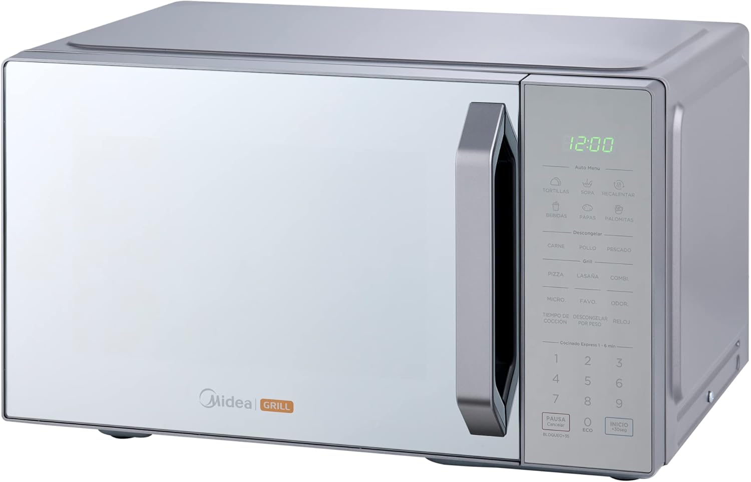 Midea MMDXG11S2MG Horno de Microondas Talent Grill 1.1 Pies Cúbicos (31L) Silver Mirror