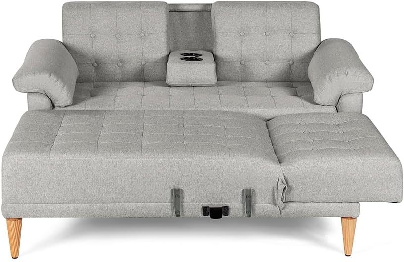 MAKORA Sala Modular Sofa Cama Brunello De 3 Plazas con Portavasos Memory Foam Respaldo Reclinable 3 Posiciones Recto Relax o Cama Perfecto para Departamento o Casa (Gris Claro)