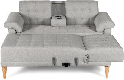 MAKORA Sala Modular Sofa Cama Brunello De 3 Plazas con Portavasos Memory Foam Respaldo Reclinable 3 Posiciones Recto Relax o Cama Perfecto para Departamento o Casa (Gris Claro)