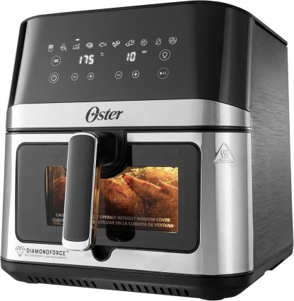 Oster® Freidora de Aire Digital XL 7.5L con Ventana y Luz Interna, Recubrimiento DiamondForce, 10 Programas Automáticos, Modelo CKSTAF75WDSSDF
