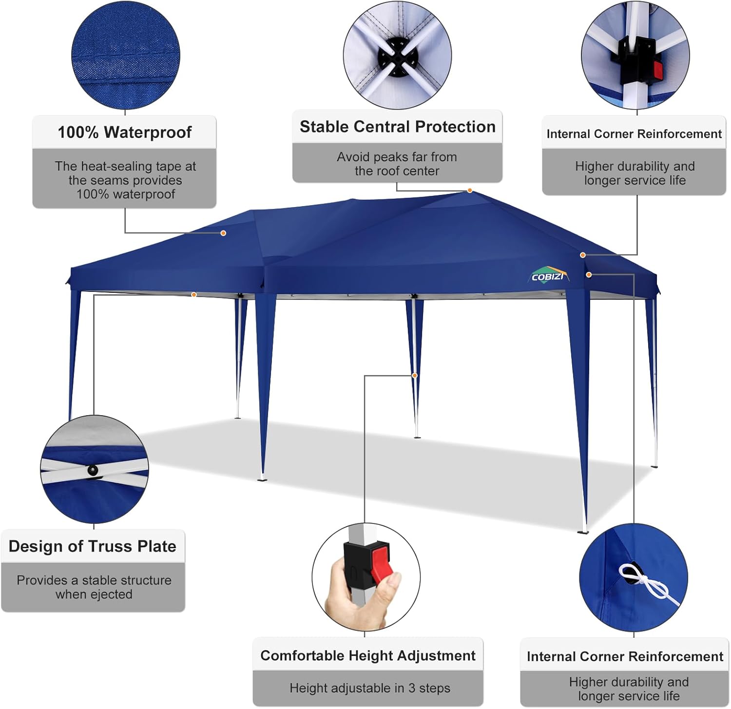 COBIZI - Toldo desplegable de 10 x 20 Pulgadas con 6 Paredes Laterales, toldo Impermeable para Eventos al Aire última intervensión, UPF 50+ cenador portátil para Fiestas, Playa, Camping, Boda,