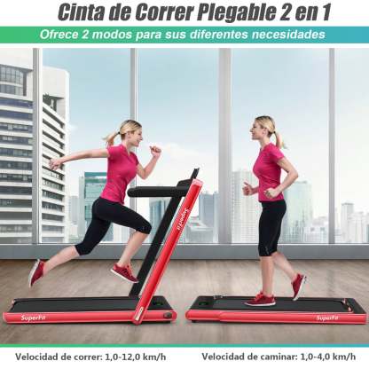 Costway Caminadora Plegable 2 en 1 Eléctrica Portátil 2,25 HP 12 Km/h con Altavoz Bluetooth Mando Pantalla LED App Control para Casa Rojo Costway Modern