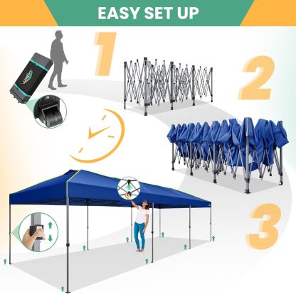 COBIZI - Tienda de campaña desplegable de 10 x 20 Pulgadas, Tienda de campaña instantánea Comercial para Bodas, Fiestas con 3 Altura Ajustable, toldo Ez Up para Exteriores, Impermeable, UPF50+ con