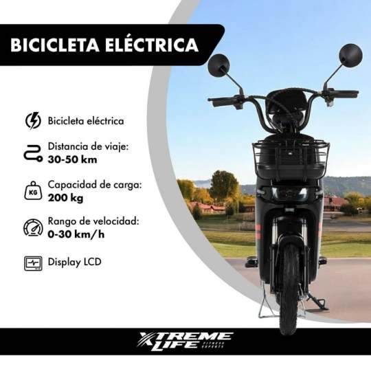 Bicicleta Xtreme Life SKYMTRBIKE Con Canastilla Moto Electrica 50 Km 350w 0-33km/h Color Negro