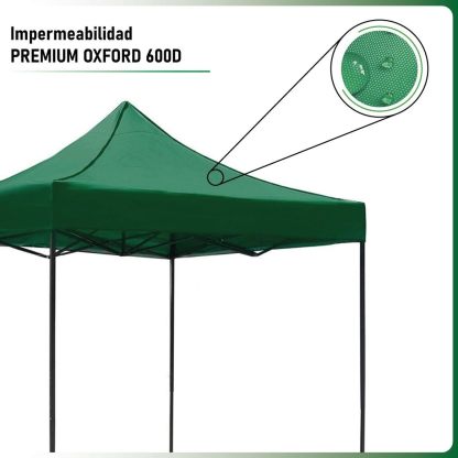 RACK & PACK Carpa 3x3 para Exteriores Lona Jardin Toldo Retractil Estructura de Acero Plegable 3 Ajustes de Altura Impermeabilidad 600D Premium Campismo Facil Armado Fiesta Reunión (Verde)