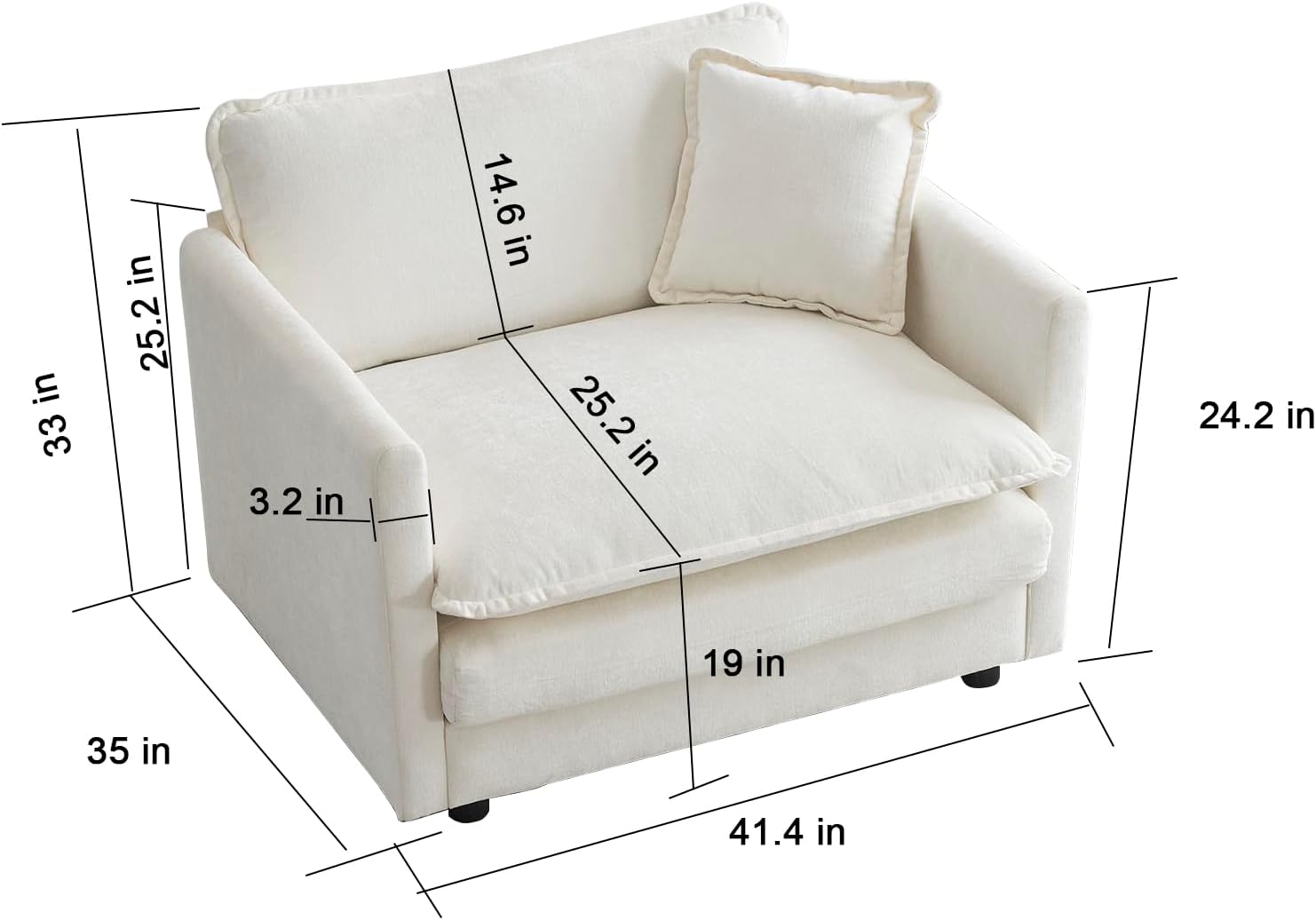 Neylory - Sofá de dos plazas con 2 almohadas para sala de estar, recámara, departamento, 2 plazas de felpilla para asiento profundo