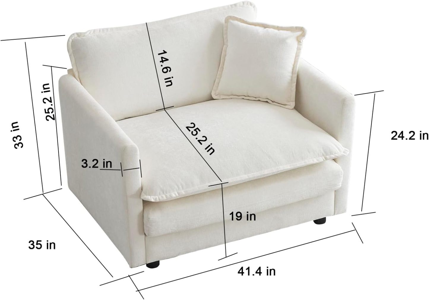 Neylory - Sofá de dos plazas con 2 almohadas para sala de estar, recámara, departamento, 2 plazas de felpilla para asiento profundo