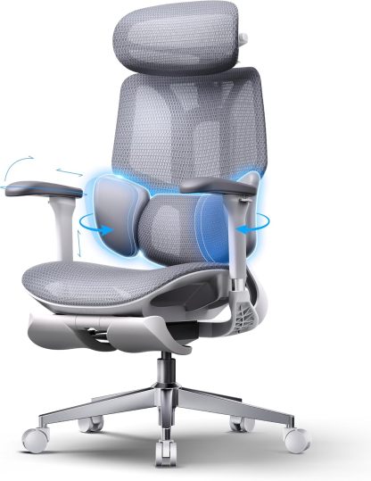 🪑Hbada E3 Air Silla de Oficina Ergonómica, Soporte Lumbar Dinámico de 3 Zonas, Reposacabezas Ajustable 3D, Reposabrazos 3D, Silla de Ordenador Giratoria