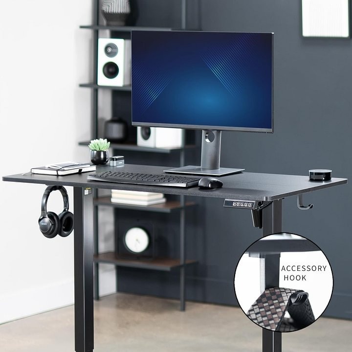 Vivo Escritorio eléctrico de 140cm x 61cm para Estar de pie, estación de Trabajo Completa para el hogar y la Oficina con Altura Ajustable, Controlador de Memoria, Negro, DESK-E155TB
