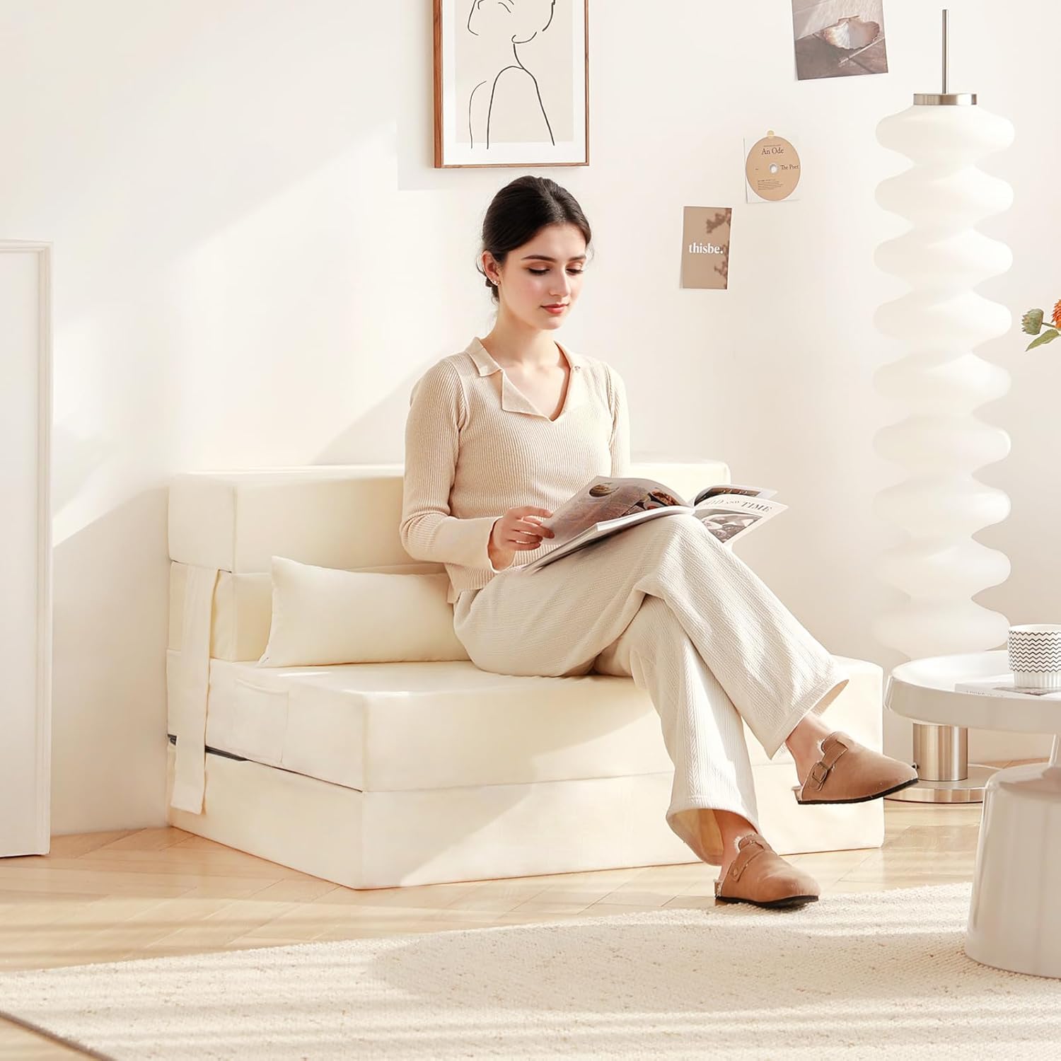 Tiita - Sillón de futón, tamaño individual, sofá cama plegable con almohada, colchón de piso y futón para sala de estar, recámara, uso de invitados, departamento