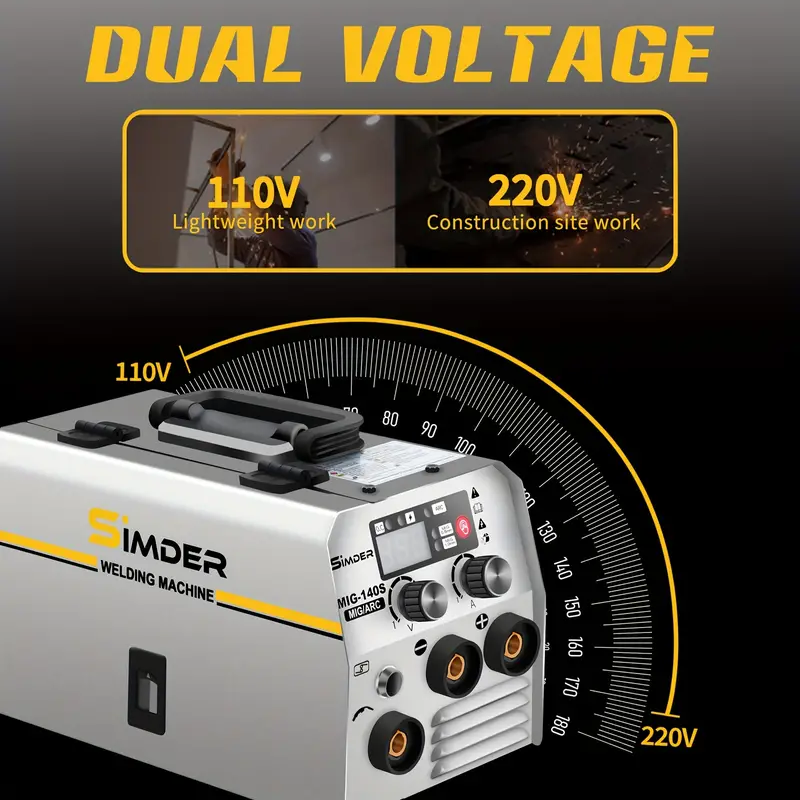 Soldadora MIG de Doble Voltaje 140A - Máquina de Soldadura 2 en 1 Stick/Flux Core con Tecnología de Inversor IGBT, 110V/220V, Enchufe de EEUU, Alambre con Núcleo de Fundente Incluido para una Experiencia de Soldadura Versátil