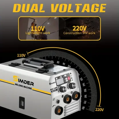 Soldadora MIG de Doble Voltaje 140A - Máquina de Soldadura 2 en 1 Stick/Flux Core con Tecnología de Inversor IGBT, 110V/220V, Enchufe de EEUU, Alambre con Núcleo de Fundente Incluido para una Experiencia de Soldadura Versátil