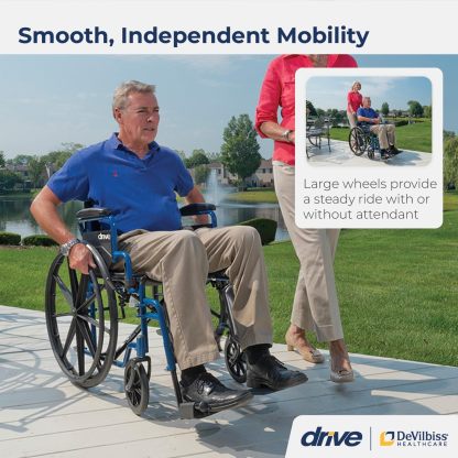Drive Medical BLS20FBD-ELR Blue Streak Wheelchair with Flip Back Desk Arms and Elevating Leg Rests, Blue