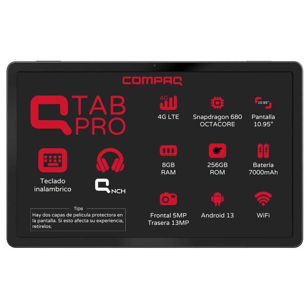 Tableta Compaq Qtab 8G RAM 256GB ROM con Pen Stylus + Teclado Pogo PIN y headphone BT