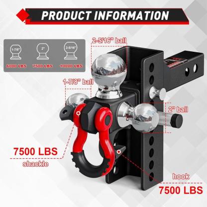 Enganche de remolque ajustable de alta resistencia con bola triple, bloqueo antirrobo, compatible 2", capacidad 10,000 lb
