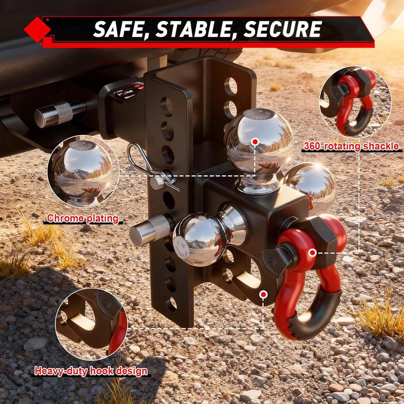 Enganche de remolque ajustable de alta resistencia con bola triple, bloqueo antirrobo, compatible 2", capacidad 10,000 lb