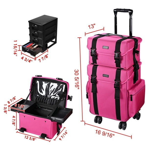 Byootique Deep Pink 2in1 Rolling Makeup Case Soft Sided Cosmetic Organizer 1680D Byootique Modern