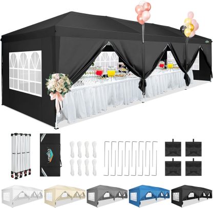 COBIZI - Toldo desplegable de 10 x 20 Pulgadas con 6 Paredes Laterales, toldo Impermeable para Eventos al Aire última intervensión, UPF 50+ cenador portátil para Fiestas, Playa, Camping, Boda,