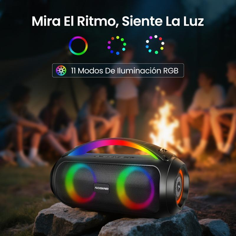 AUDISHAKO Altavoz Bluetooth 5.3 de 1000W con Chip Bluetooth 5.3 10 Luces LED Ambientales Reproductor TF/USB/AUX/FM Batería 7,4V 4000mAh 12 Horas Autonomía Funda Tela Modo EQ 3 Preajustes