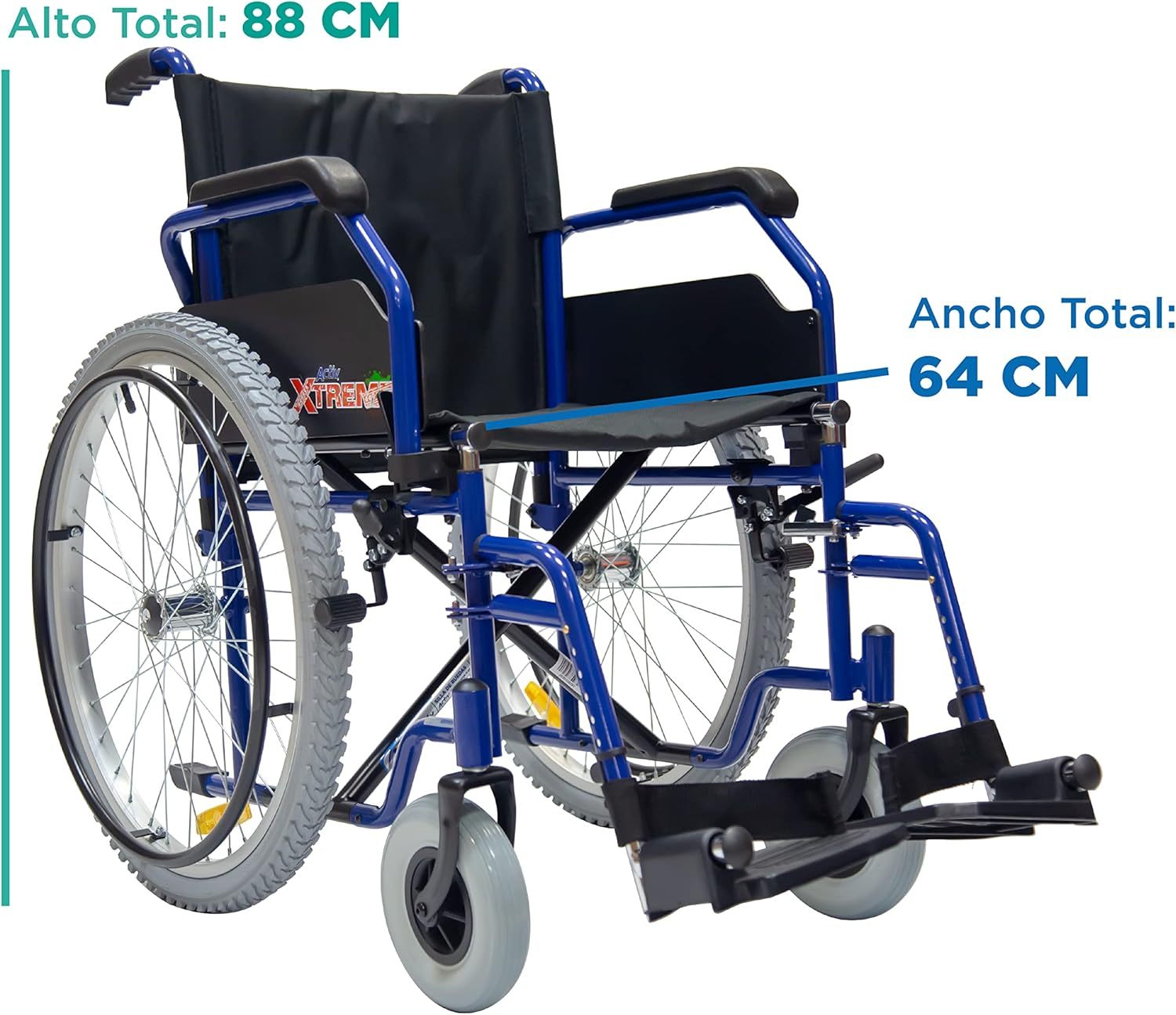 Silla de Ruedas Activ Xtreme ReActiv, Brazos FlipUp y Descansapies Desmontables/Abatibles, R8x2", Rin Aluminio R24x1.75" Neum, T. Nylon, Bruma (Gris Claro)