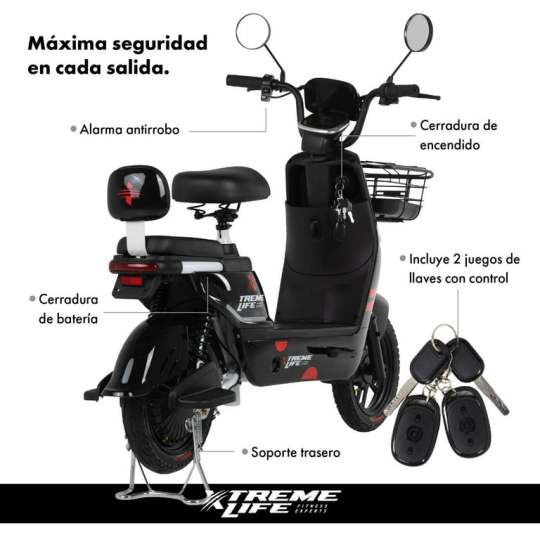 Bicicleta Xtreme Life SKYMTRBIKE Con Canastilla Moto Electrica 50 Km 350w 0-33km/h Color Negro