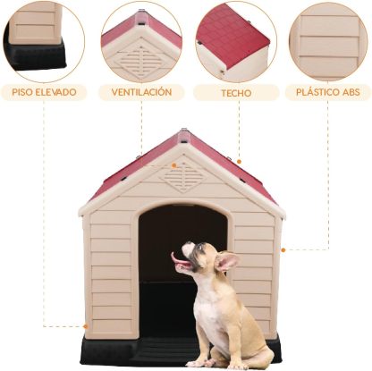 POLI PETS Casa de plástico para Perros, casa Duradera para Perros pequeños, medianos y Grandes, con Suelo Elevado y Rejillas de ventilación, ventila, fácil de Limpiar y Montar Dog Kennel