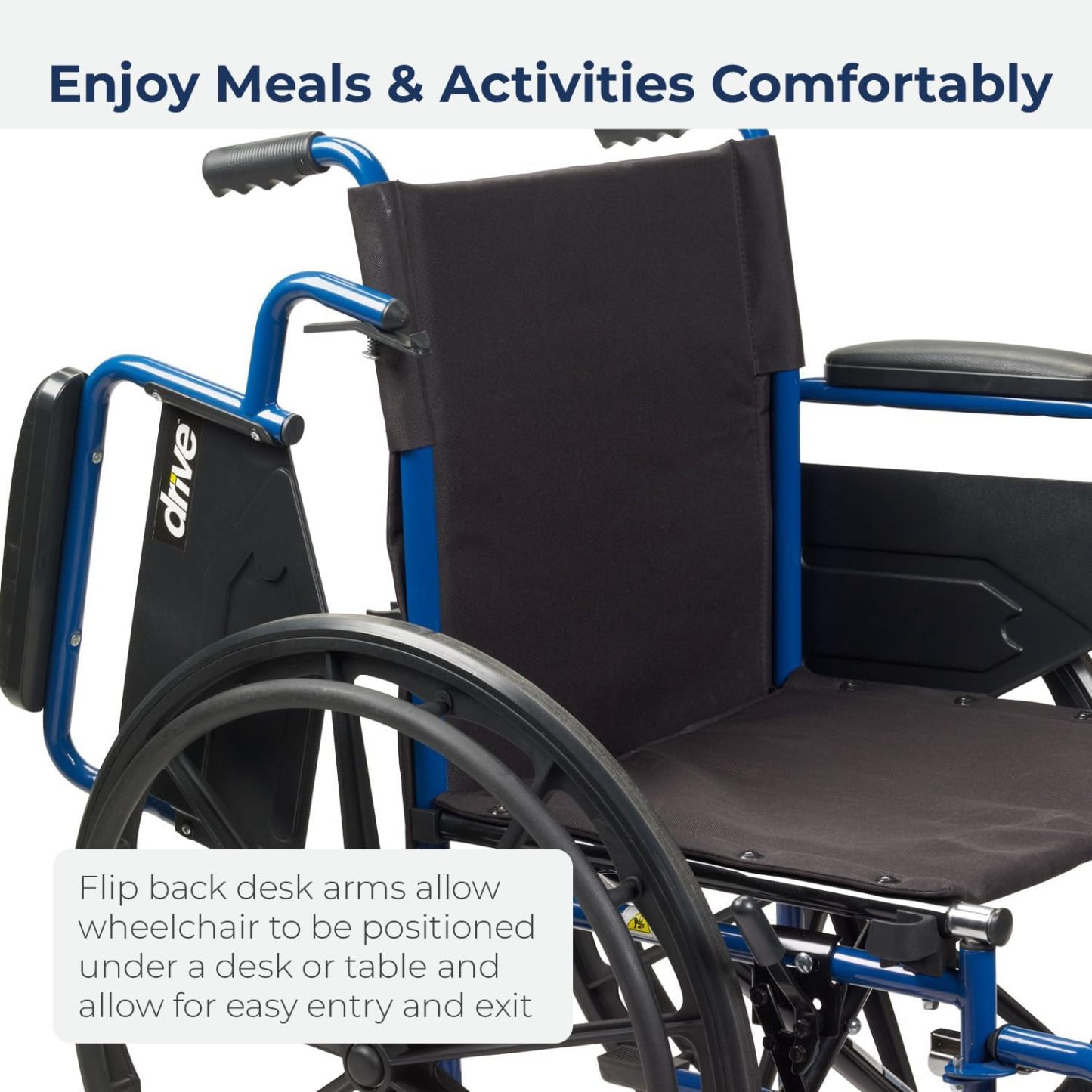 Drive Medical BLS20FBD-ELR Blue Streak Wheelchair with Flip Back Desk Arms and Elevating Leg Rests, Blue