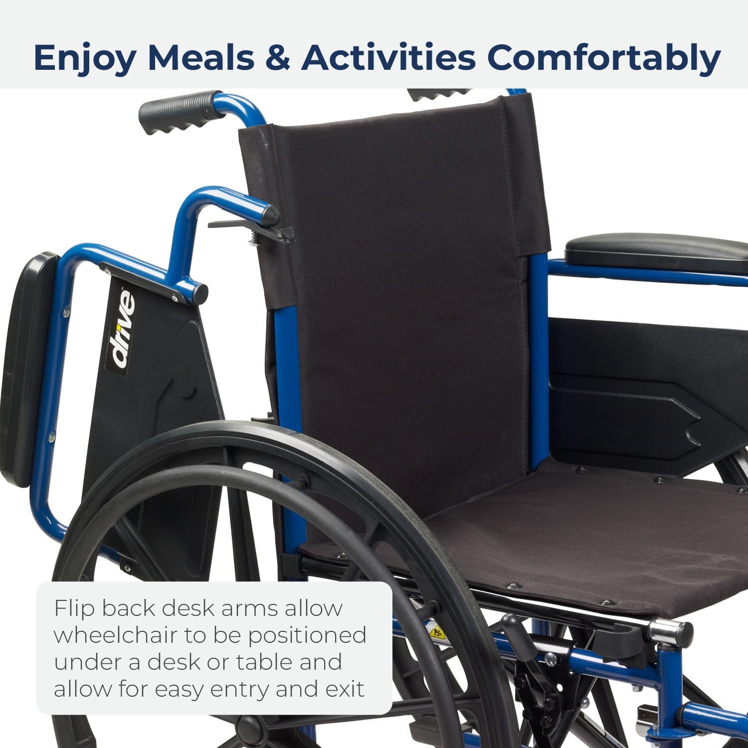 Drive Medical BLS20FBD-ELR Blue Streak Wheelchair with Flip Back Desk Arms and Elevating Leg Rests, Blue