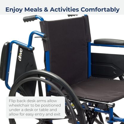 Drive Medical BLS20FBD-ELR Blue Streak Wheelchair with Flip Back Desk Arms and Elevating Leg Rests, Blue
