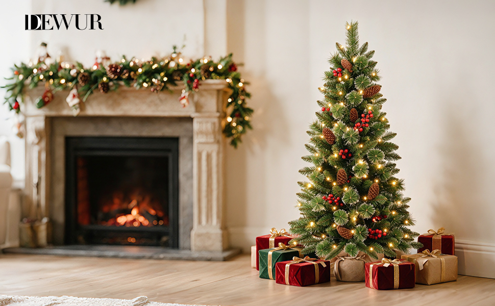 Árbol de Navidad de mesa de 3 pies preiluminado con luces LED