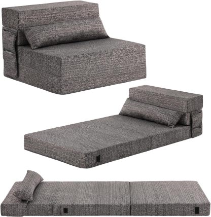Tiita - Sillón de futón, tamaño individual, sofá cama plegable con almohada, colchón de piso y futón para sala de estar, recámara, uso de invitados, departamento